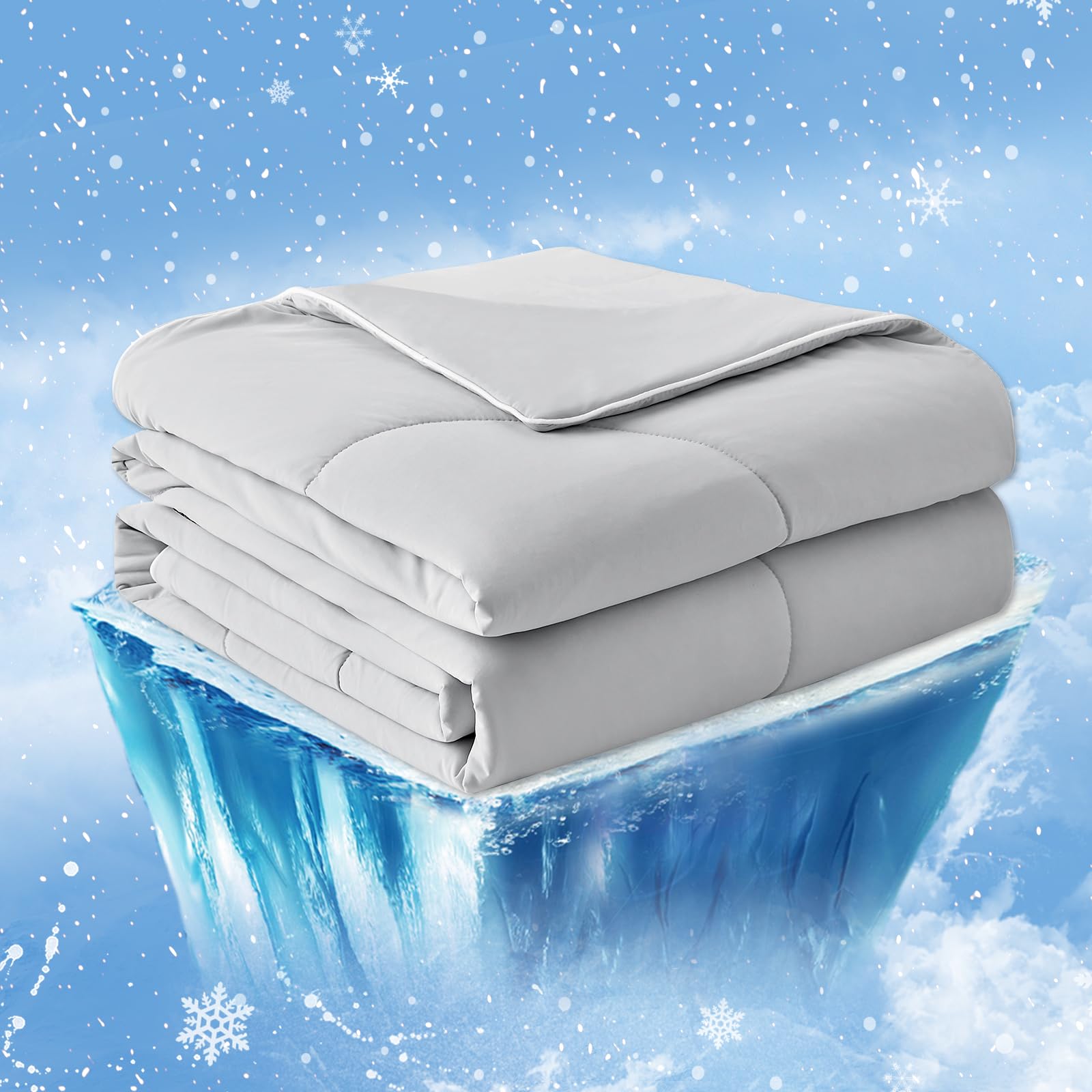 Cozy Bliss cooling comforter on a queen bed with breathable fabric for hot sleepers.