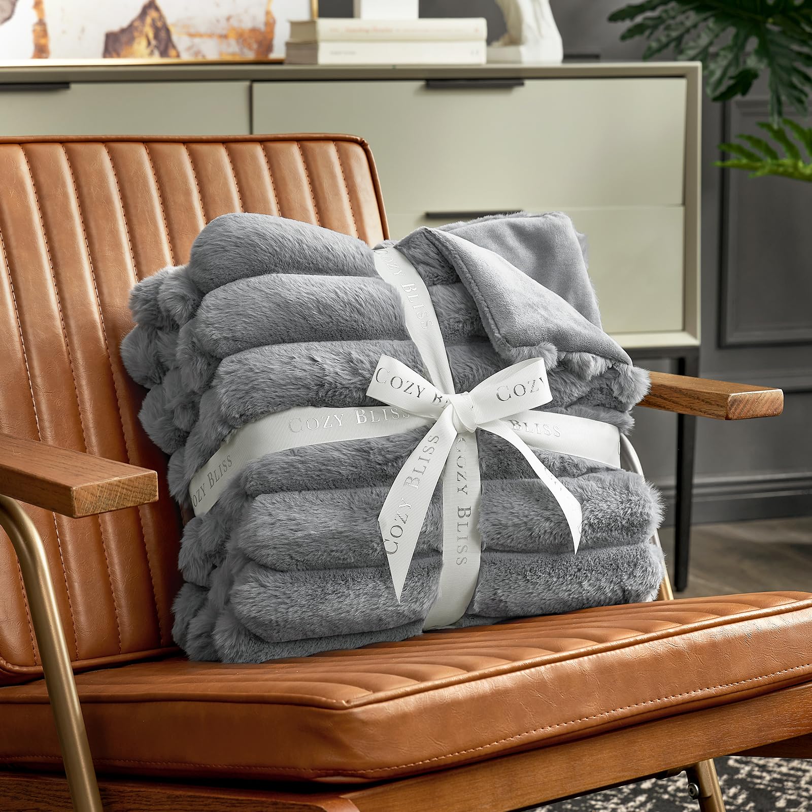 Cozy Bliss faux fur throw on bed adds soft ambiance