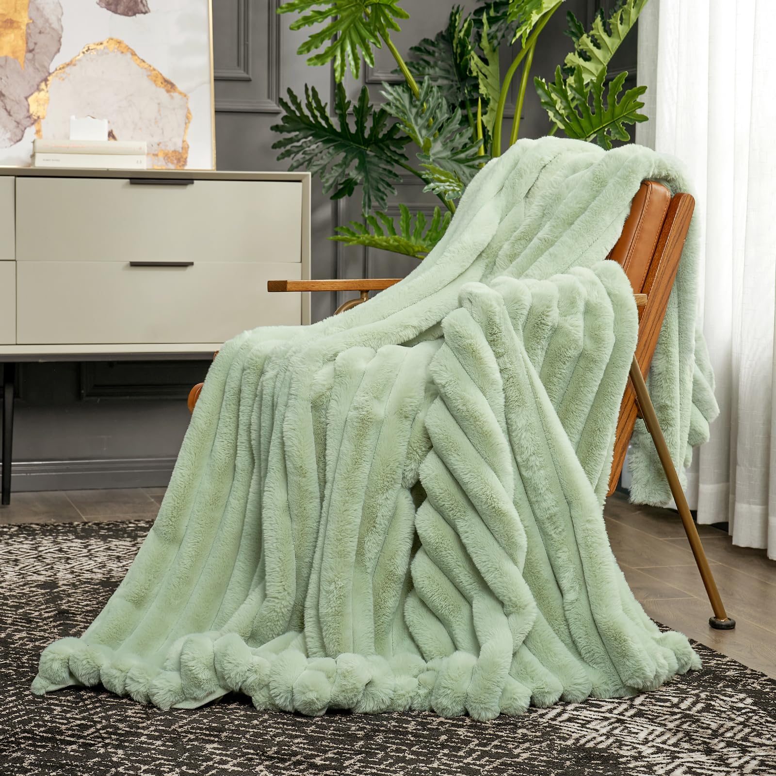 Cozy Bliss faux fur throw blanket closeup reveals dense fur texture and softness.