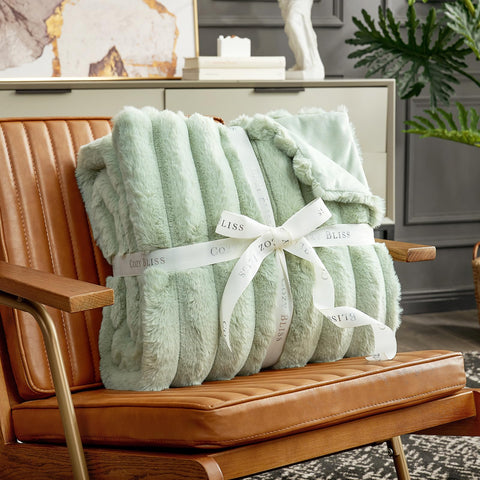 Cozy Bliss faux fur throw blanket in living room decor adds warmth and luxe texture.