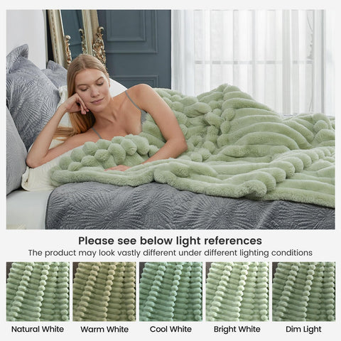 Cozy Bliss faux fur throw blanket on armchair invites warmth.