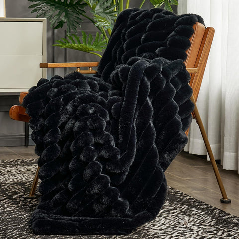 Cozy Bliss faux fur throw blanket on a sofa for quick cozy warmth