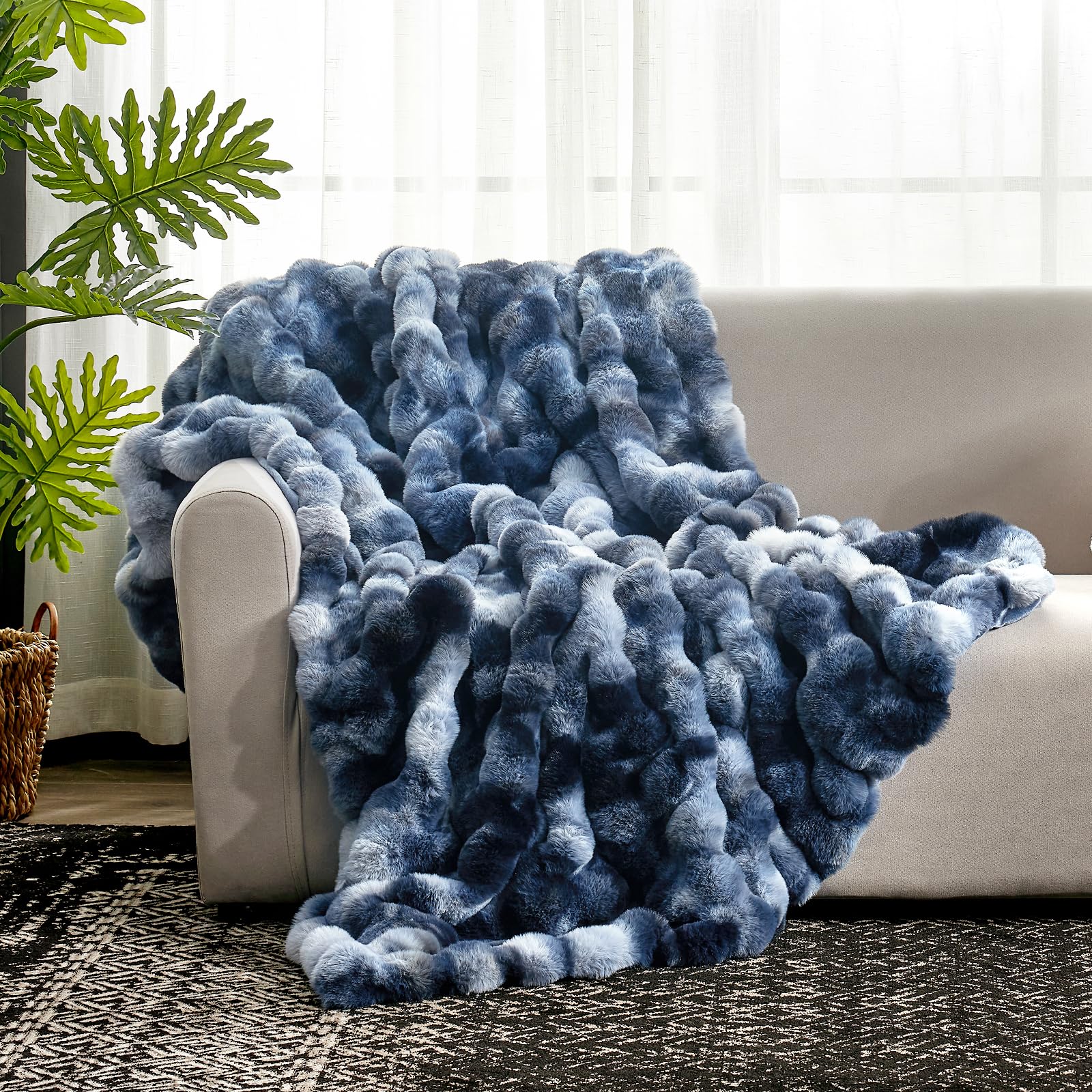 Cozy Bliss bubble blue side view highlights two-sided softness for lounging