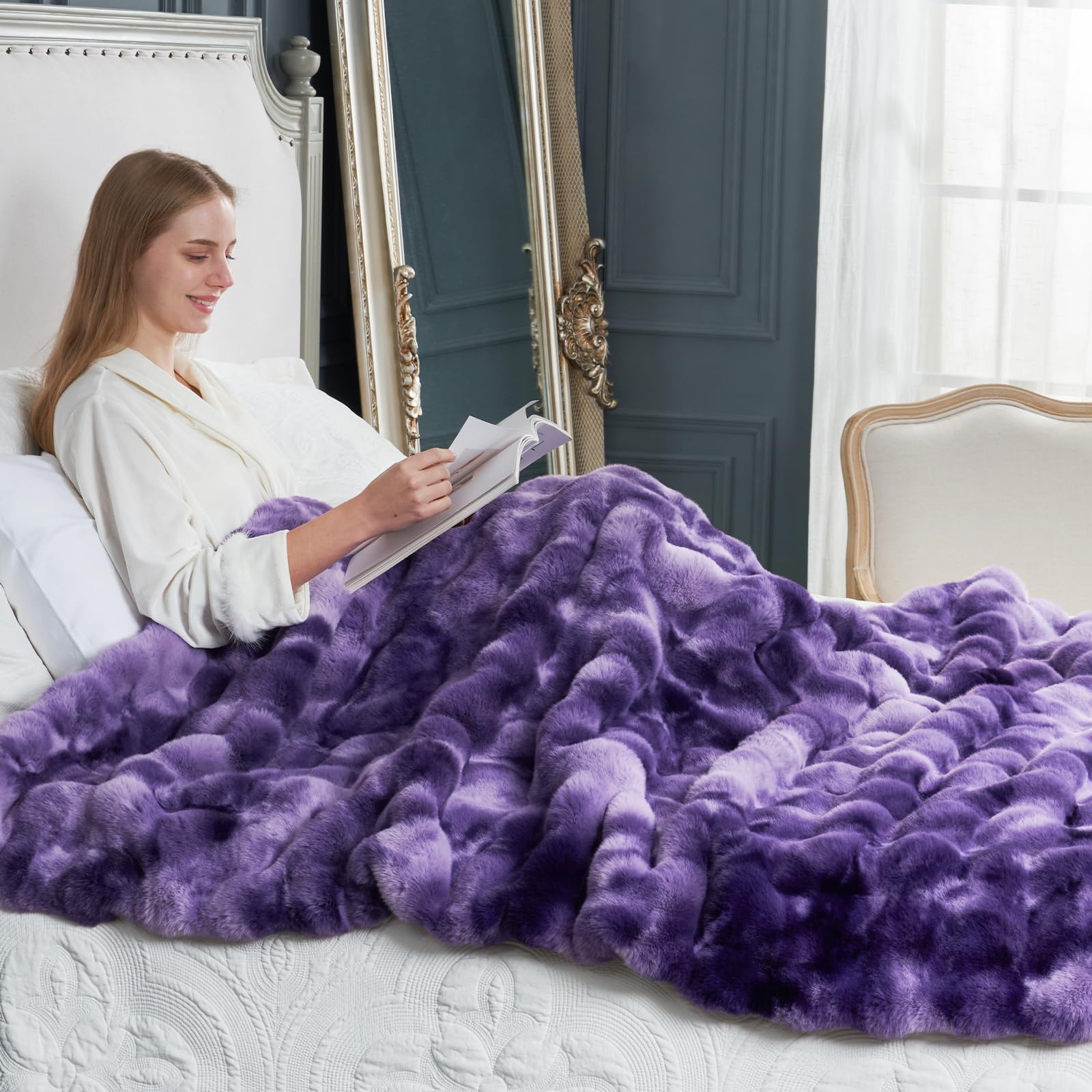 Cozy Bliss 630gsm faux rabbit fur face close-up emphasizing plush texture.
