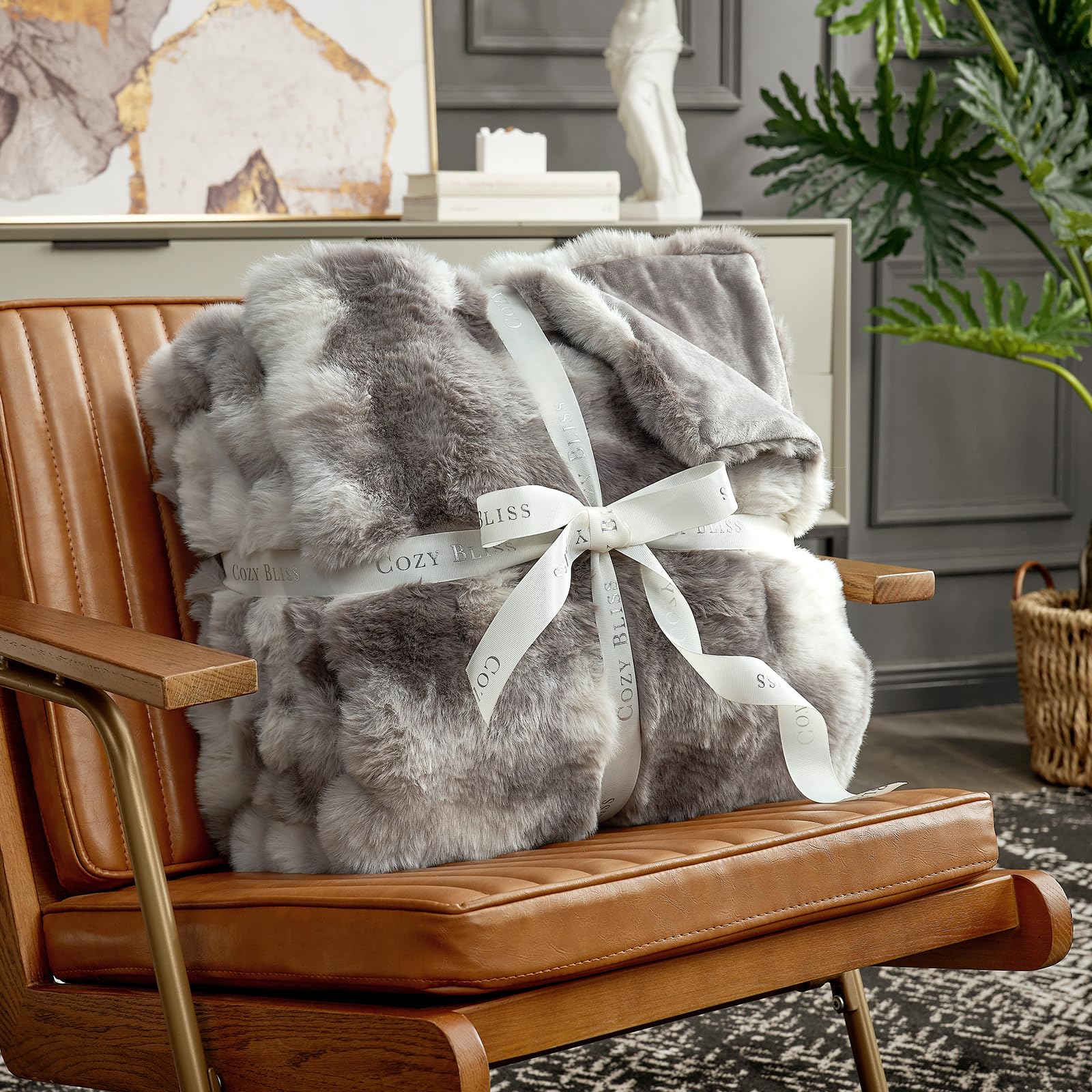 Cozy Bliss faux rabbit fur face and silky micromink inside for double softness