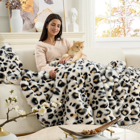 Cozy Bliss leopard pattern throw pattern adds chic warmth to bedrooms and living spaces.