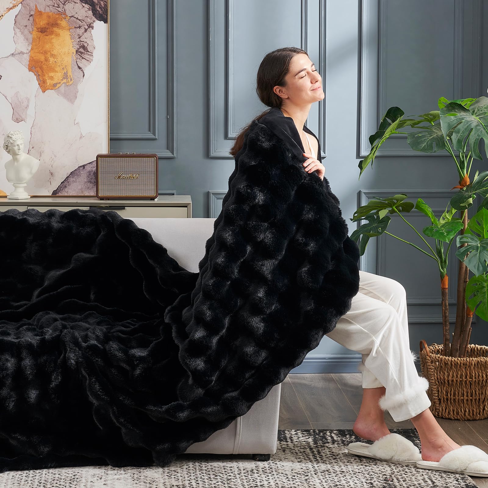 Cozy Bliss living room blanket ready for cozy lounging and chats.