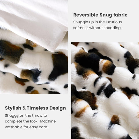 Modern farmhouse style Cozy Bliss throw complements wood furniture.