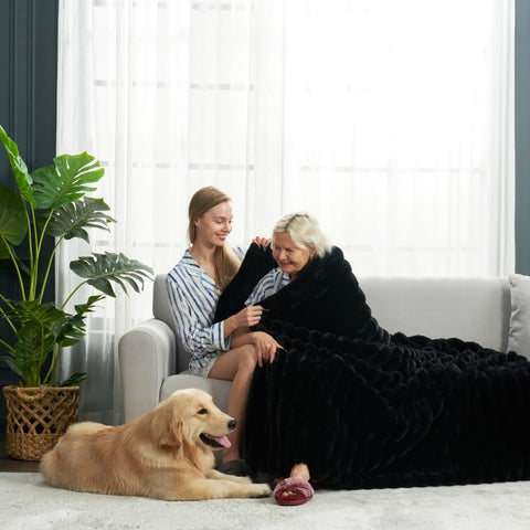 Cozy Bliss lightweight blanket hangs for easy decor and portability
