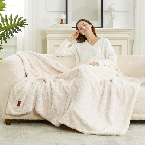 Cozy Bliss 55x70 cream white throw on sofa for oversized coverage
