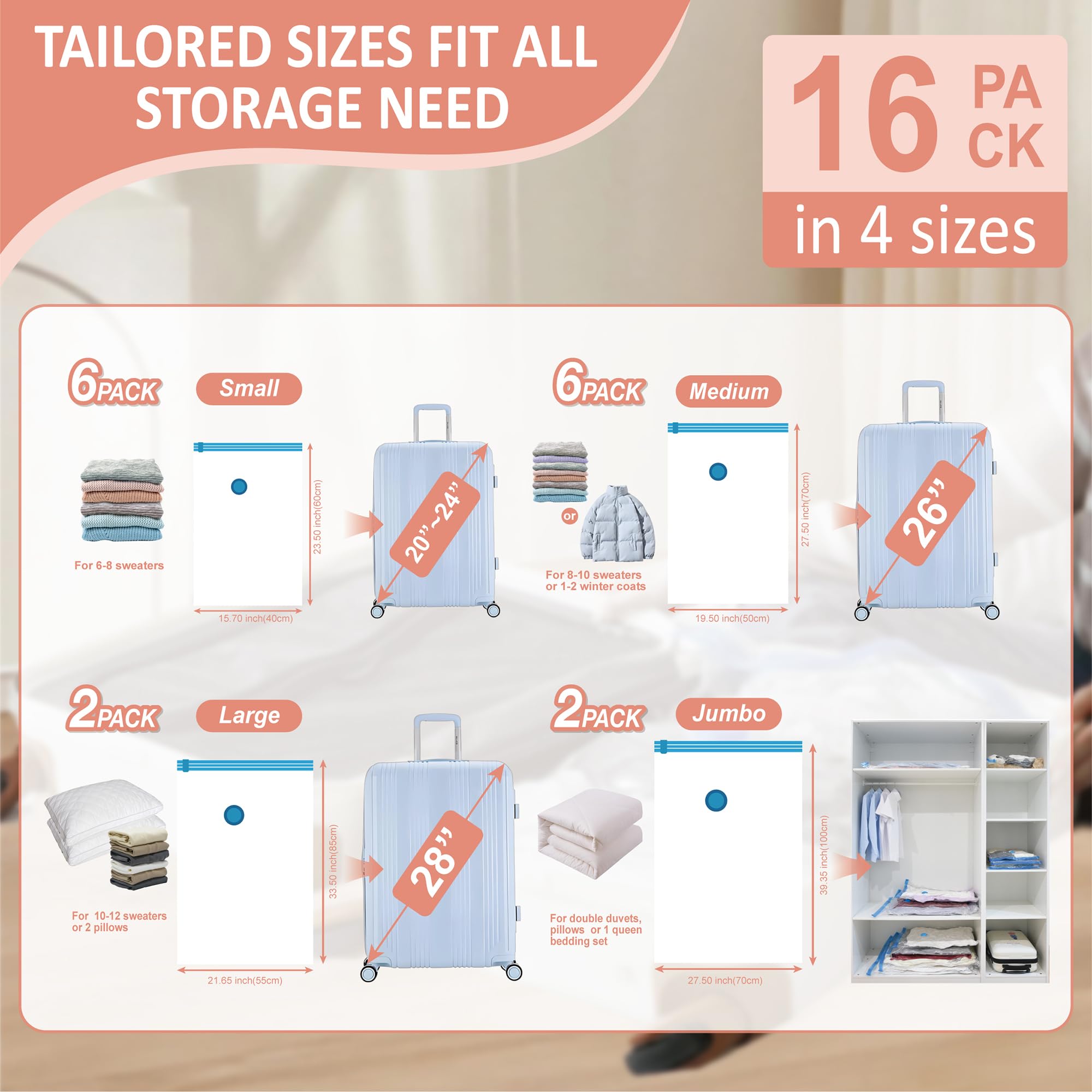 Cozy Essential 16-combo set organized by size for versatile packing in different bags.