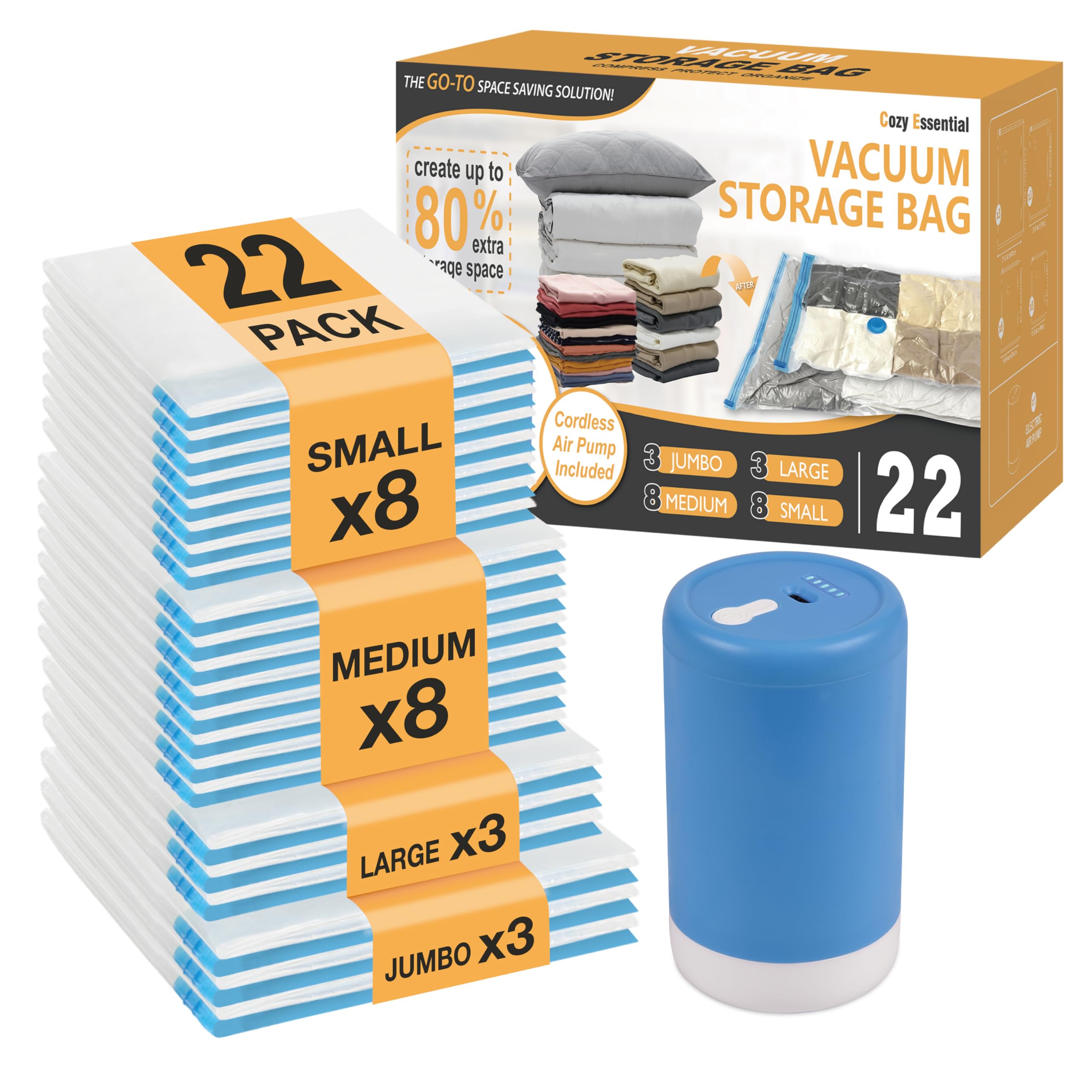 Cozy Essential travel vacuum bag with cordless pump for fast compression on the go