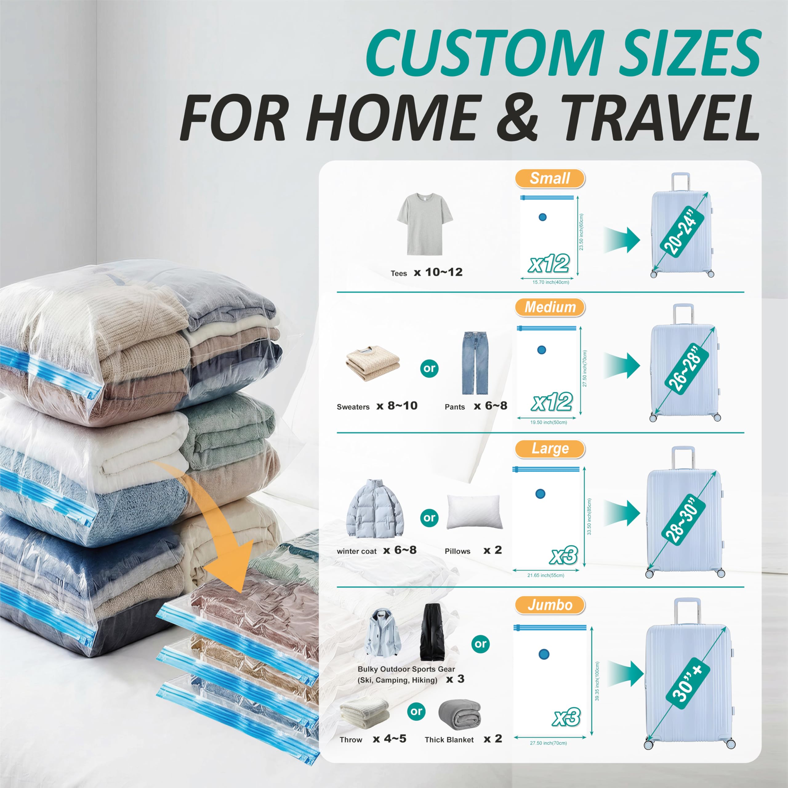 Cozy Essential 12 medium bags fit 26 inch luggage for efficient storage