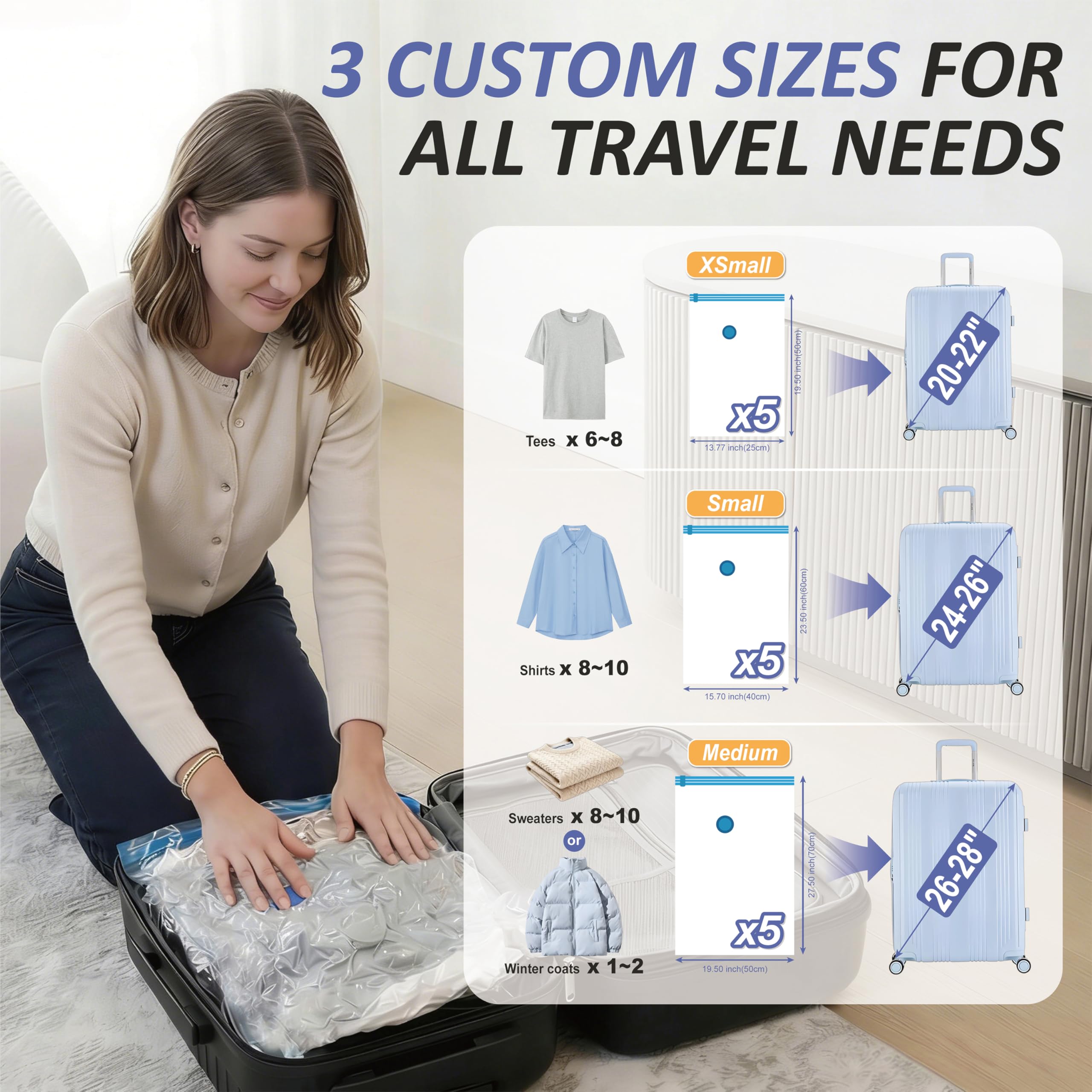 Cozy Essential varied sizes collection allows flexible packing for different bags
