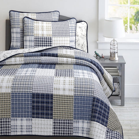 Benjamin dinosaur quilt reversible print and solid color option for quick room refresh