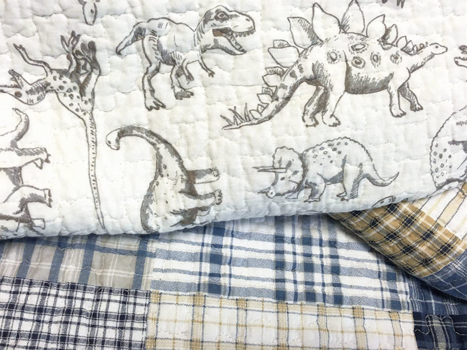Front view of Cozy Line Benjamin dinosaur quilt twin shows durable cotton fabric