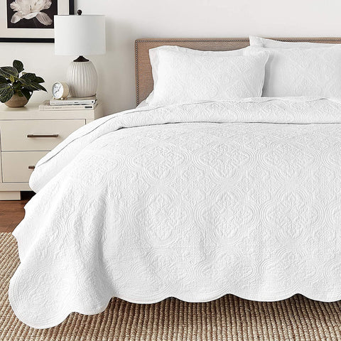 Cozy Line Blantyre white quilt set with embossed texture for all-season comfort.