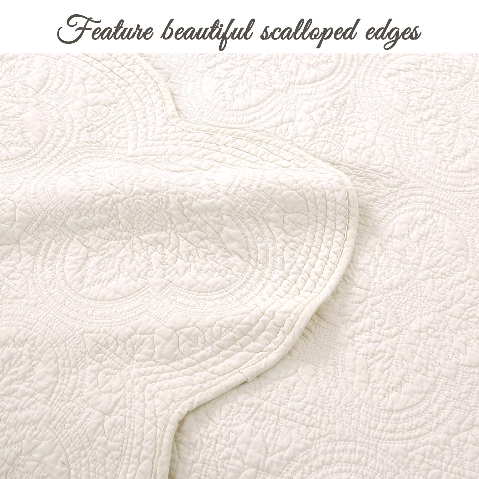 Cozy Line matelassé embossed ivory texture adds subtle dimension to bedding.