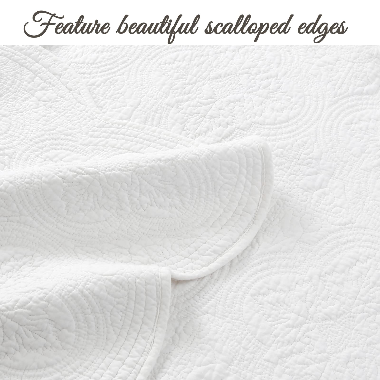 Cozy Line matelassé-embossed stitching adds depth for a classic white bed.
