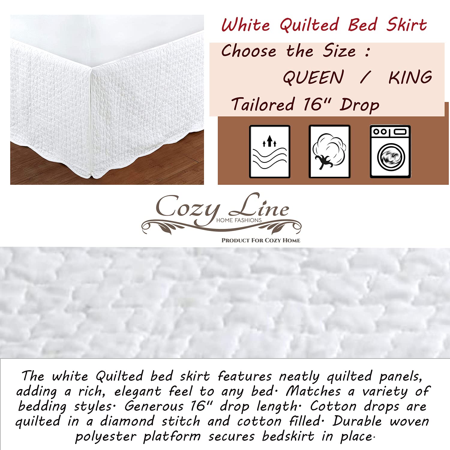 Cozy Line diamond-stitched quilting detail adds subtle texture and depth