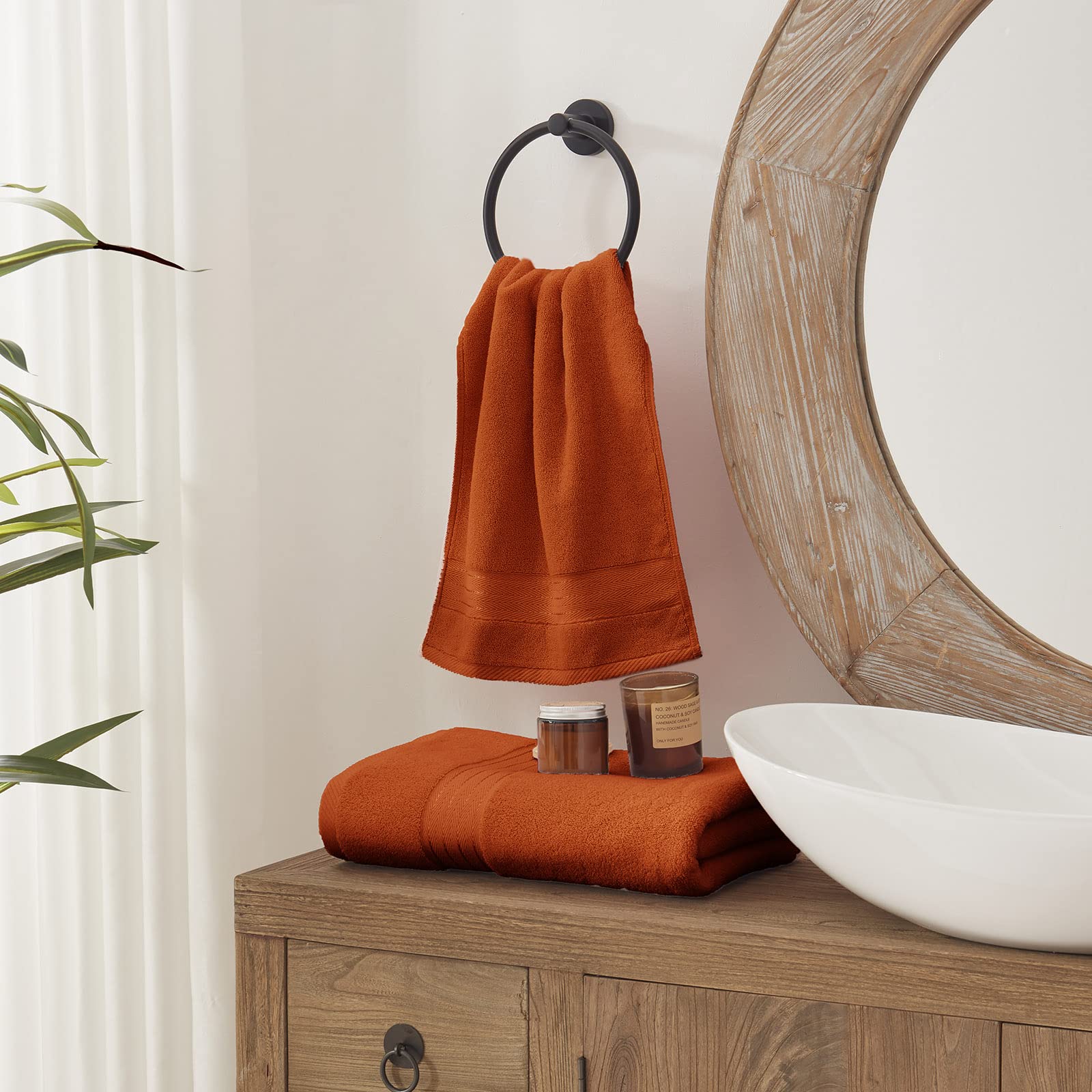 COZYART Burnt Orange large bath towel 27x54 for quick-drying comfort.