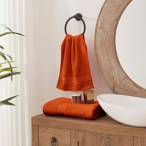 COZYART Burnt Orange large bath towel 27x54 for quick-drying comfort.