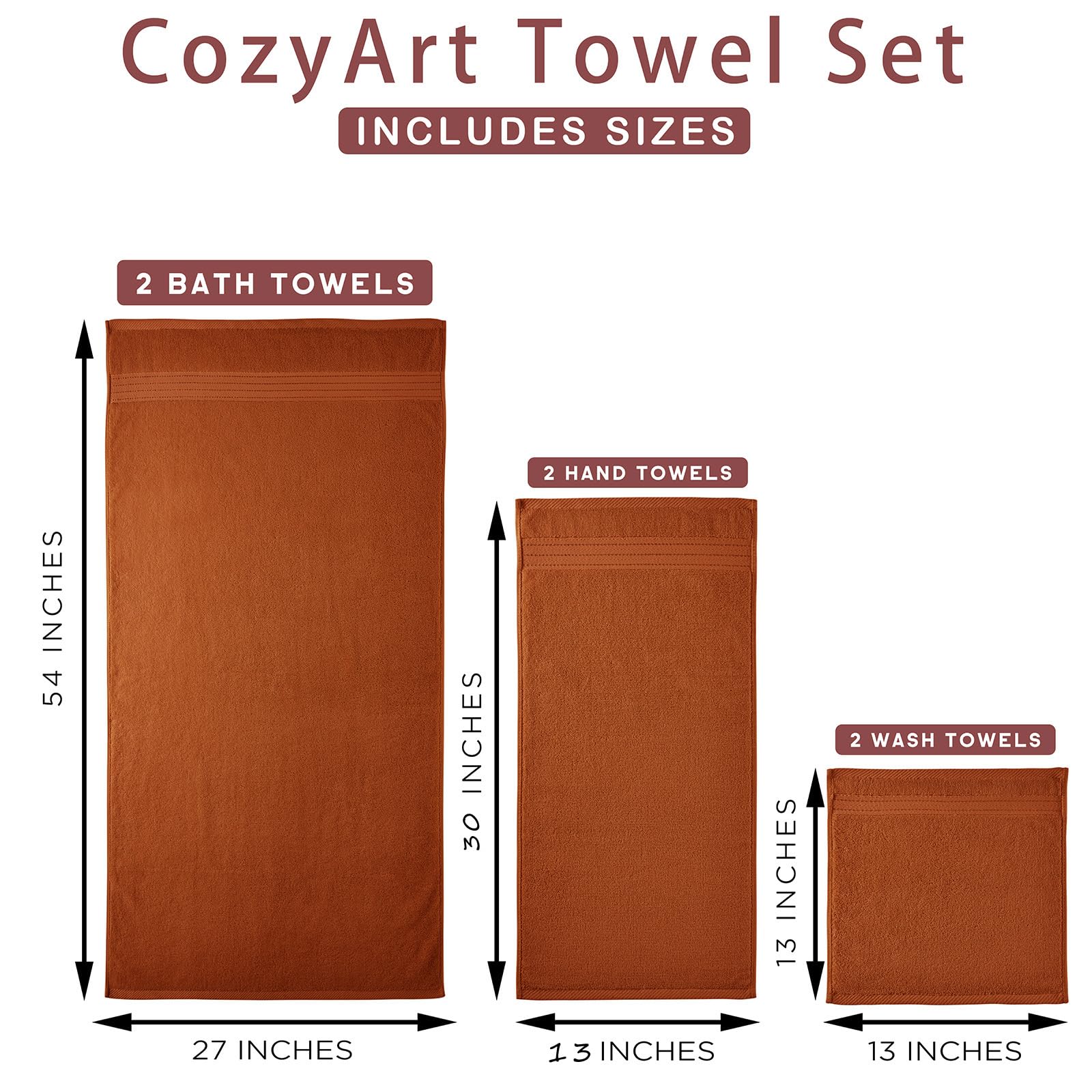 COZYART Burnt Orange zero-twist quick-dry towel for busy routines.