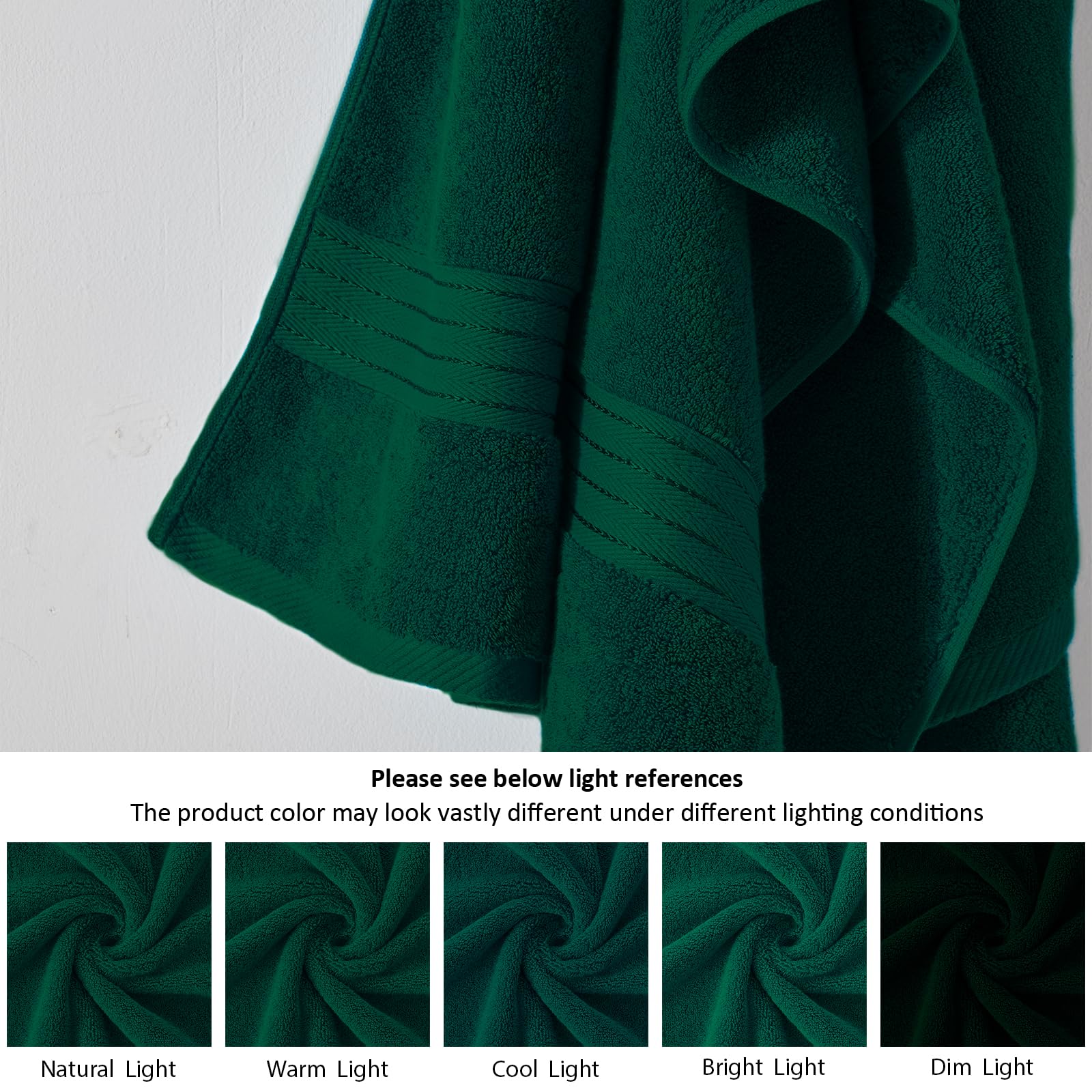 COZYART dark green bath towel set washcloth close-up, gentle cleansing, soft touch