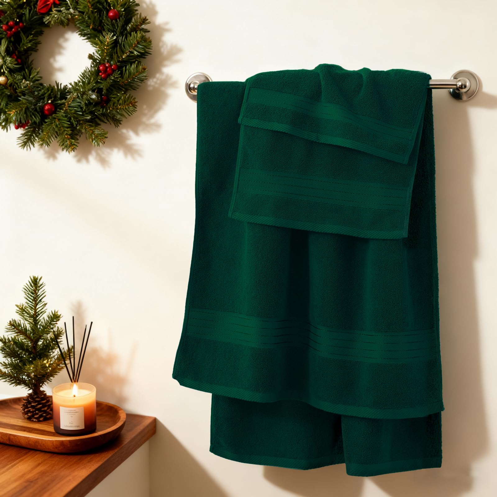 COZYART dark green bath towel set hand towel close-up, quick-dry comfort for baths