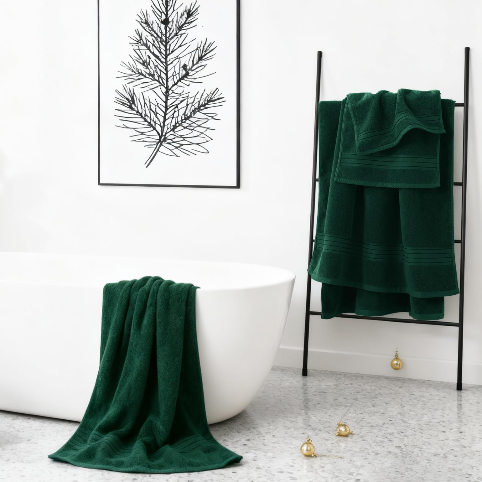 COZYART dark green towel close-up fabric detail, durable plush texture for daily routines