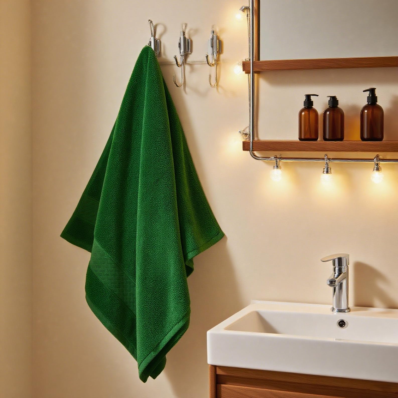 COZYART Formal Green bath towels close-up highlights 650GSM and quick-drying cotton.