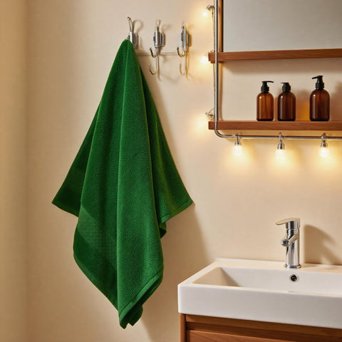 COZYART Formal Green bath towels close-up highlights 650GSM and quick-drying cotton.
