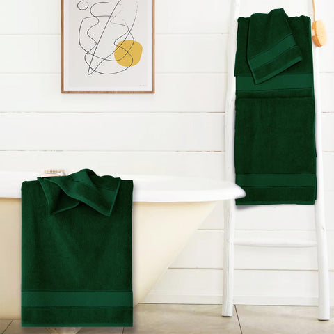 COZYART Formal Green towels stacked to show color and durability.