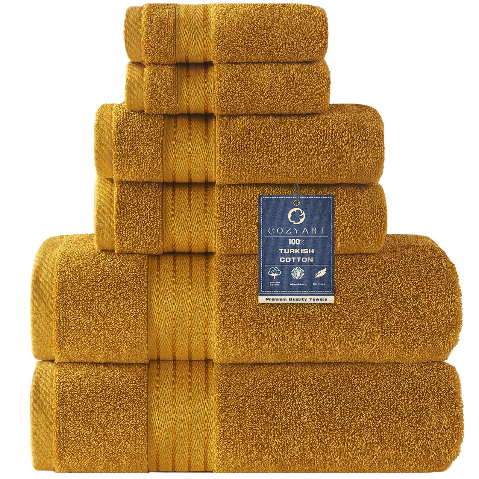 COZYART Gold Bath Towels 27x54 offer plush Turkish cotton for spa-like softness after shower