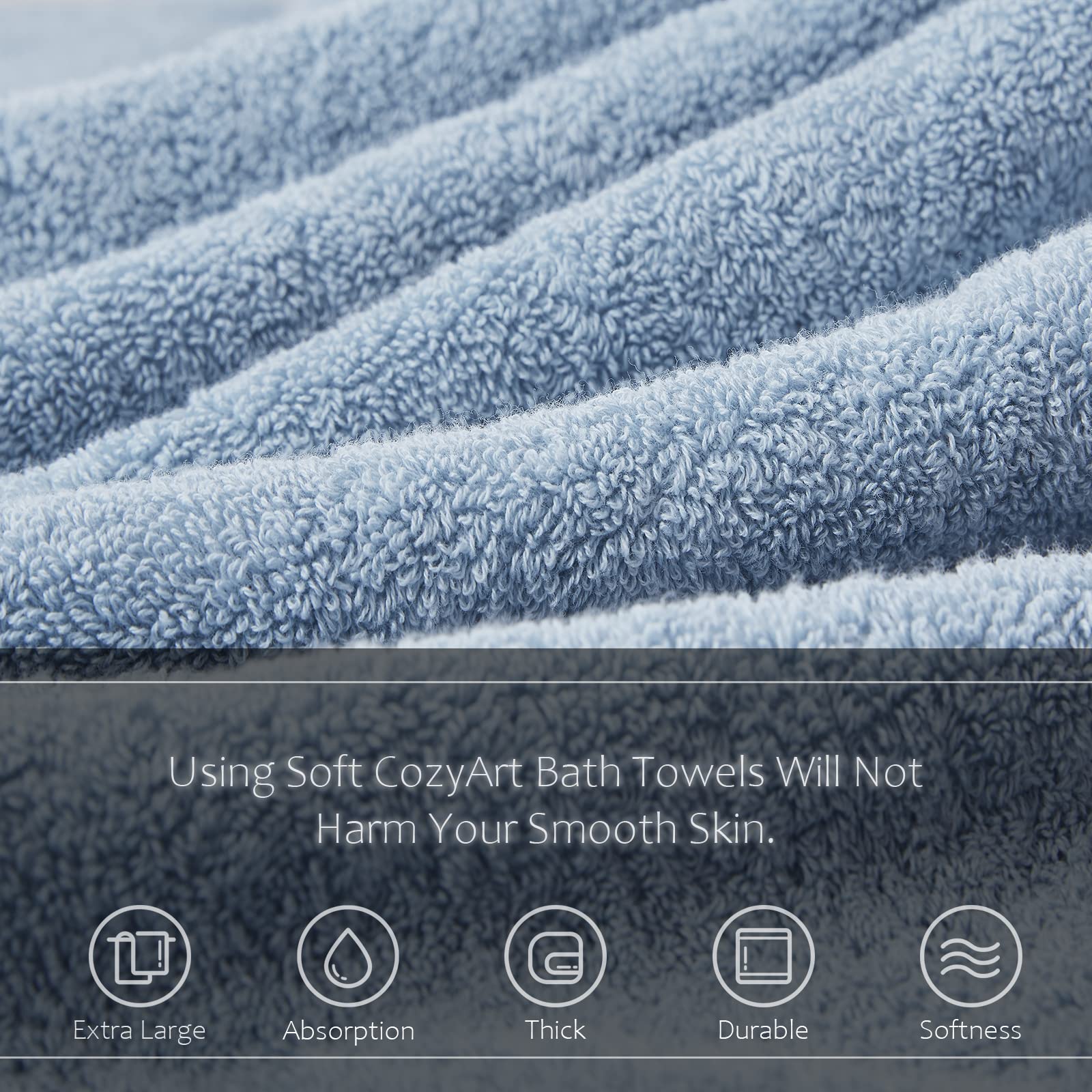 COZYART Turkish cotton bath towels with plush texture and high absorbency.