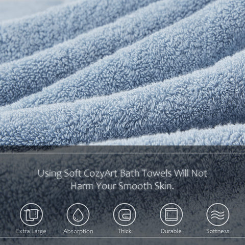 COZYART Turkish cotton bath towels with plush texture and high absorbency.