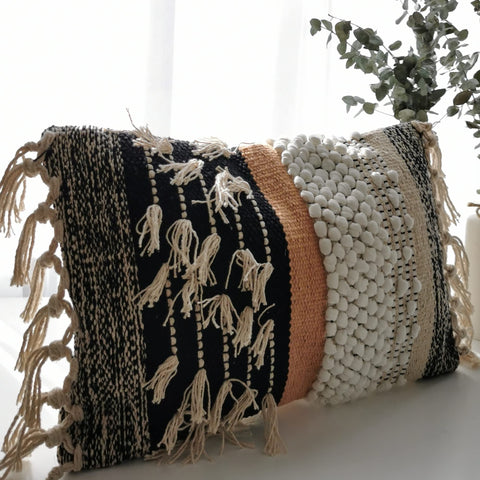 COZYDEKO boho lumbar cover with textured tufted detail enhances seating comfort.