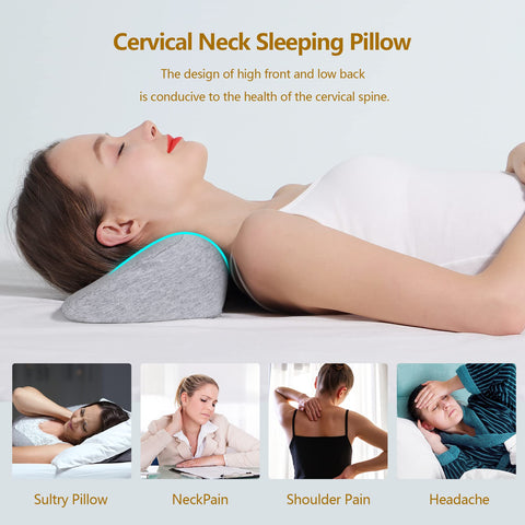 Cozyhealth ergonomic contour neck pillow demonstrates head and spine alignment for reduced tension.