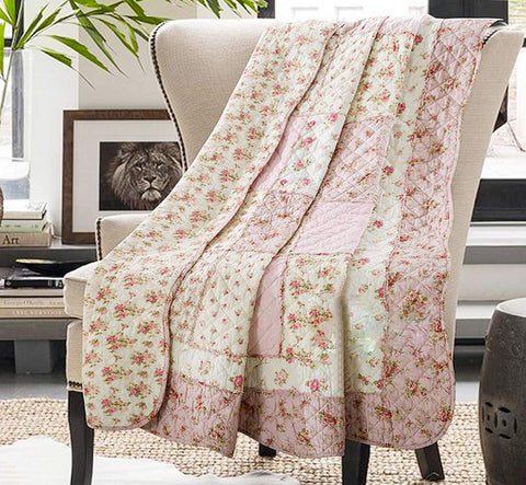 Cozyholy quilt pink floral patchwork throw on bed for all season comfort