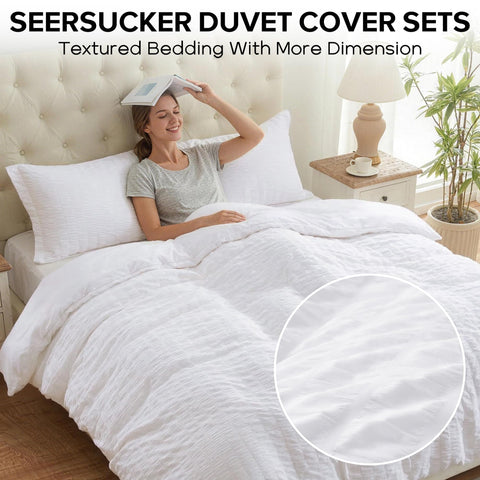 Cozyide seersucker texture enhances bed setup with depth
