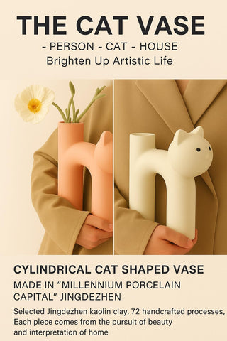 CozyKoala cat vase silhouette cream decor for desks