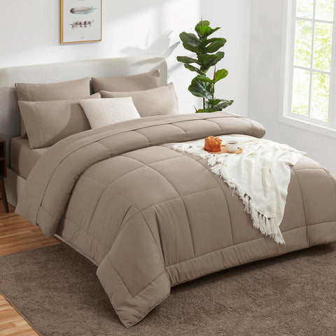 CozyLux all-season bedding in khaki tone for versatile styling