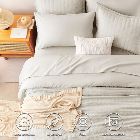 CozyLux bed-in-a-bag contents displayed, showing all seven pieces for a coordinated setup.
