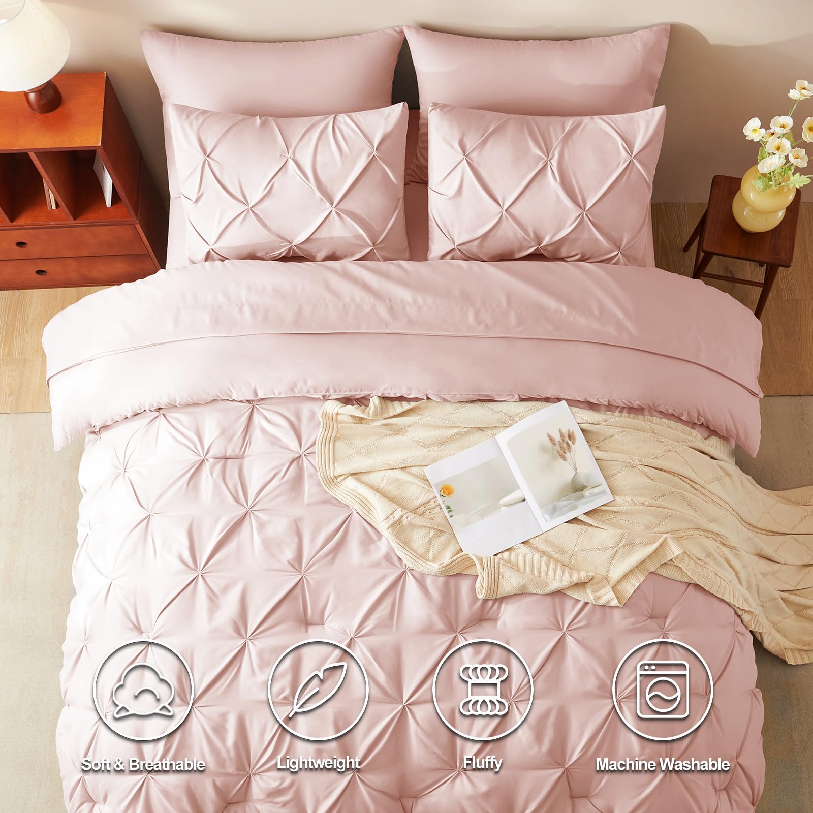 CozyLux bed-in-a-bag contents arranged for quick styling and easy refresh.