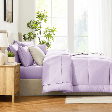 CozyLux lavender bed-in-a-bag on display in a cozy bedroom