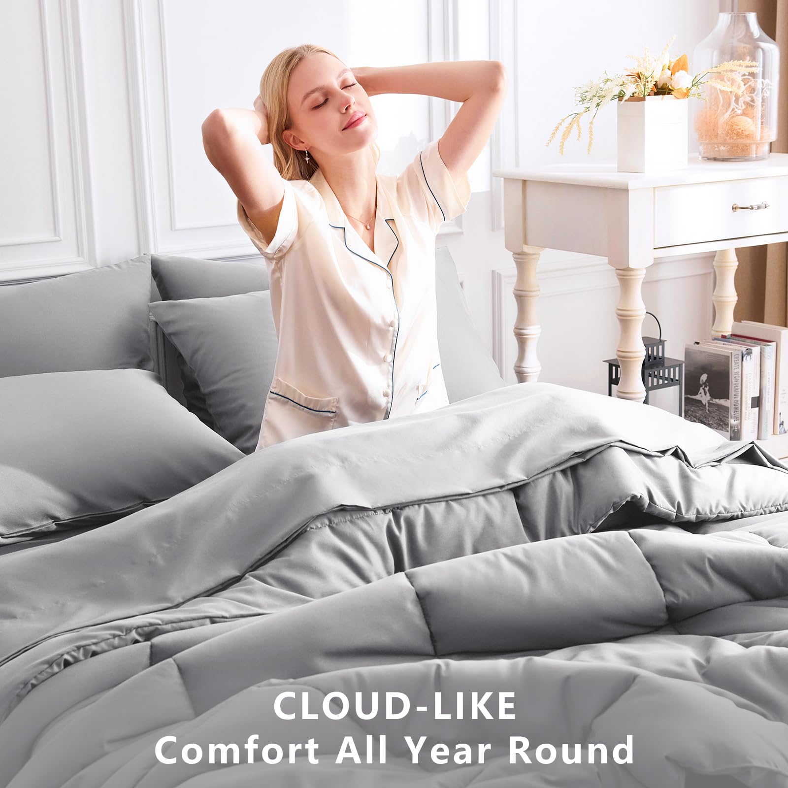 CozyLux bed-in-a-bag fitted sheet grey with 14-inch pocket for deep mattresses.