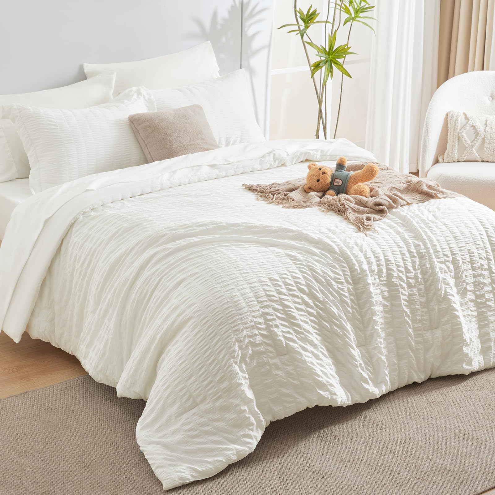 CozyLux bed in a bag seven piece set with seersucker texture.