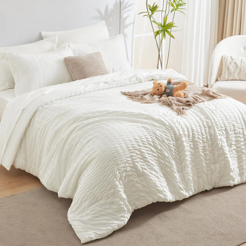 CozyLux bed in a bag seven piece set with seersucker texture.