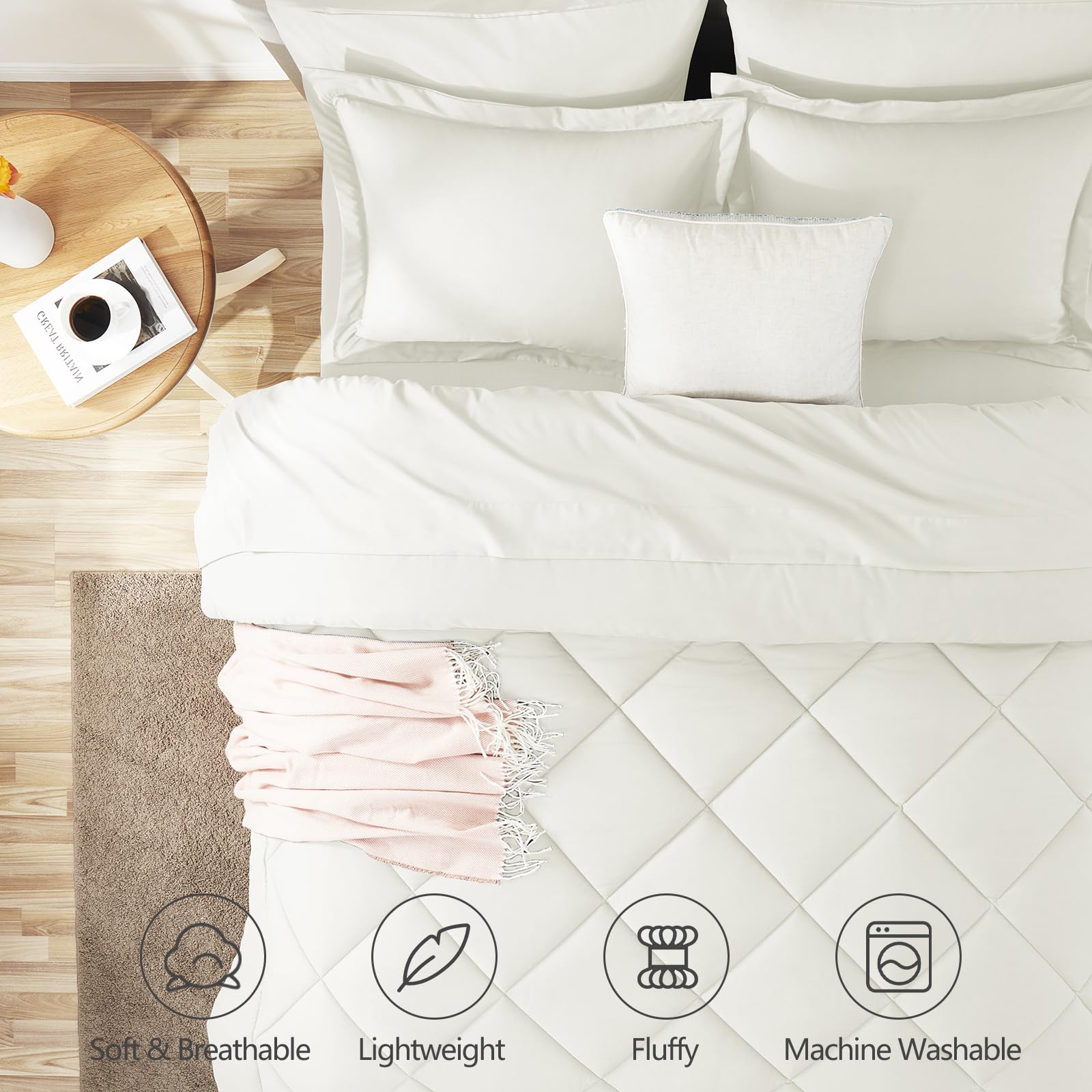 CozyLux bed-in-a-bag ivory set laid out for a complete upgrade.