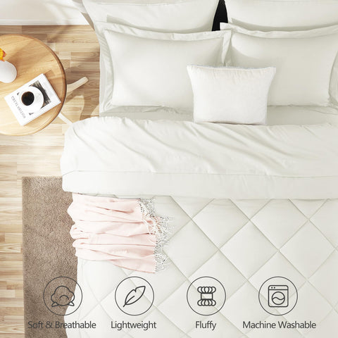 CozyLux bed-in-a-bag ivory set laid out for a complete upgrade.